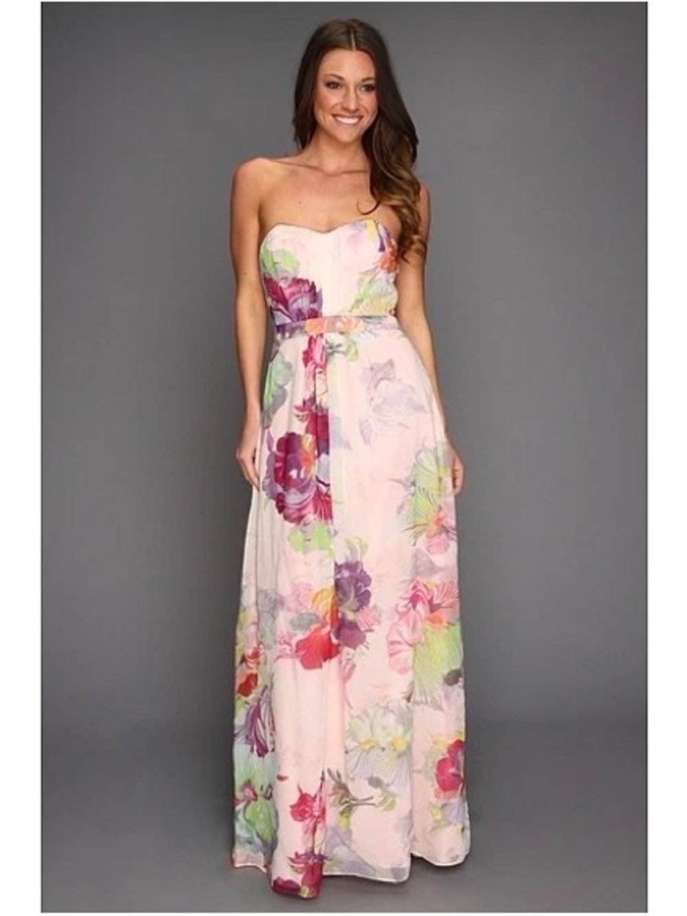 Ted Baker Silk Strapless Pink Floral Maxi Dress Goji Orchid Wedding Guest Resort